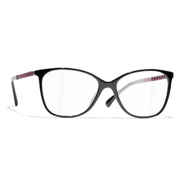Chanel 3408Q 1711 52 Black Leather Pink Chain Eyeglasses CH3408Q - Picture 1 of 4